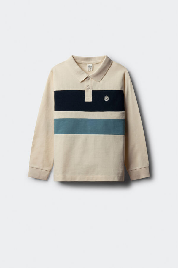 Springfield Kids Camisa polo manga comprida com detalhe riscas para menino branco