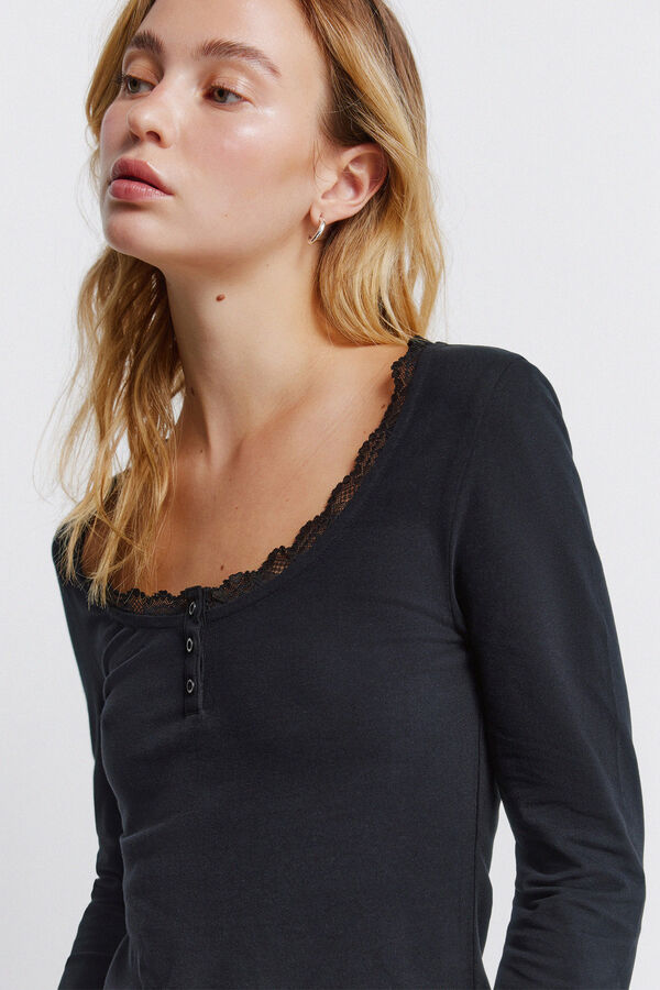Springfield Čipkasta majica dugih rukava Crna