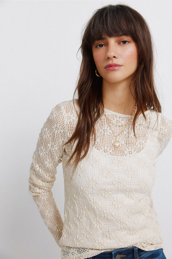 Springfield Pletena majica dugih rukava Bež