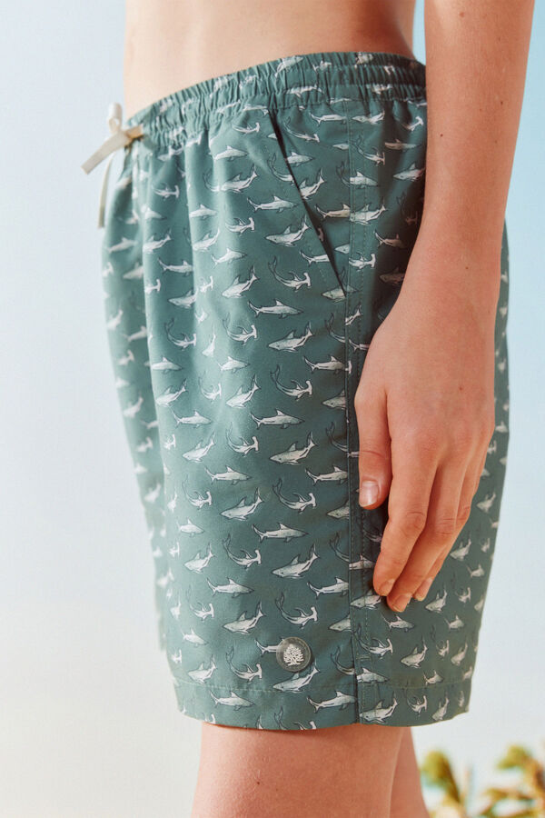 Springfield Kids Dečiji kupaći kostim sa ajkulama Zelena