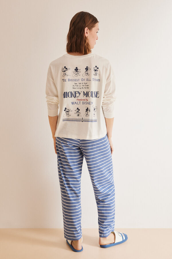 Womensecret Pyjama 100 % Baumwolle Streifen Mickey Naturweiß