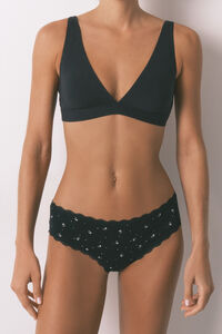 Women'secret Culotte classique large &agrave; fleurs en coton noire