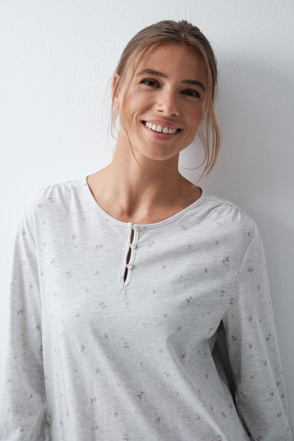 Women'secret Nuisette courte en coton &agrave; fleurs gris