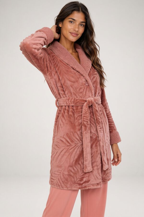 Gisela Printed button-up short robe with belt pink