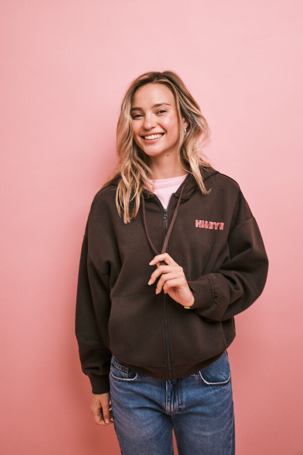 HI&BYE Brown zip fastening hooded sweatshirt nude