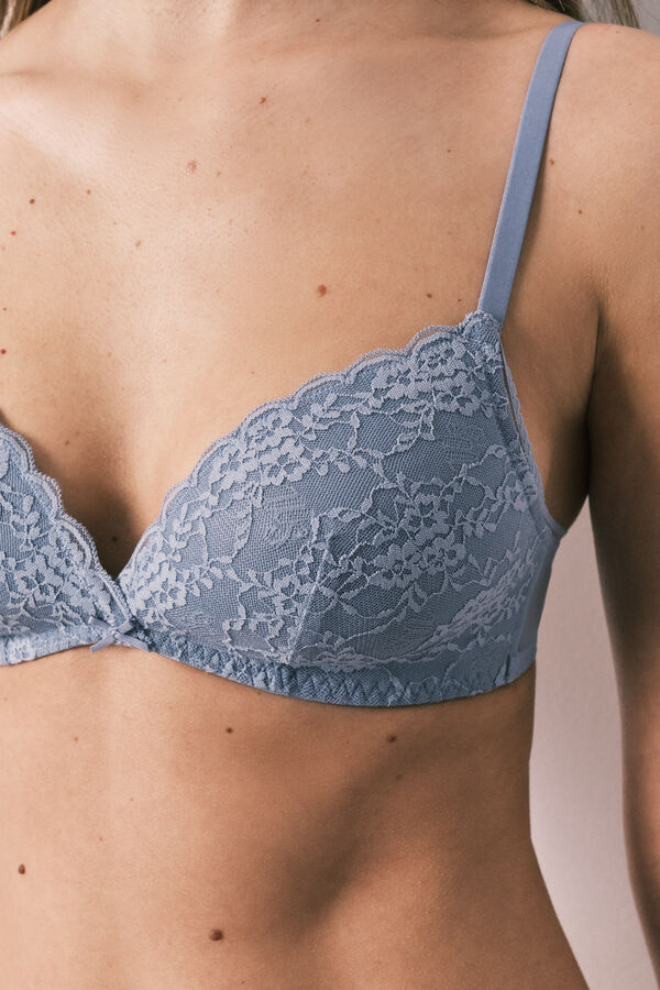 Women'secret Blue padded lace triangle bra CHARMING blue