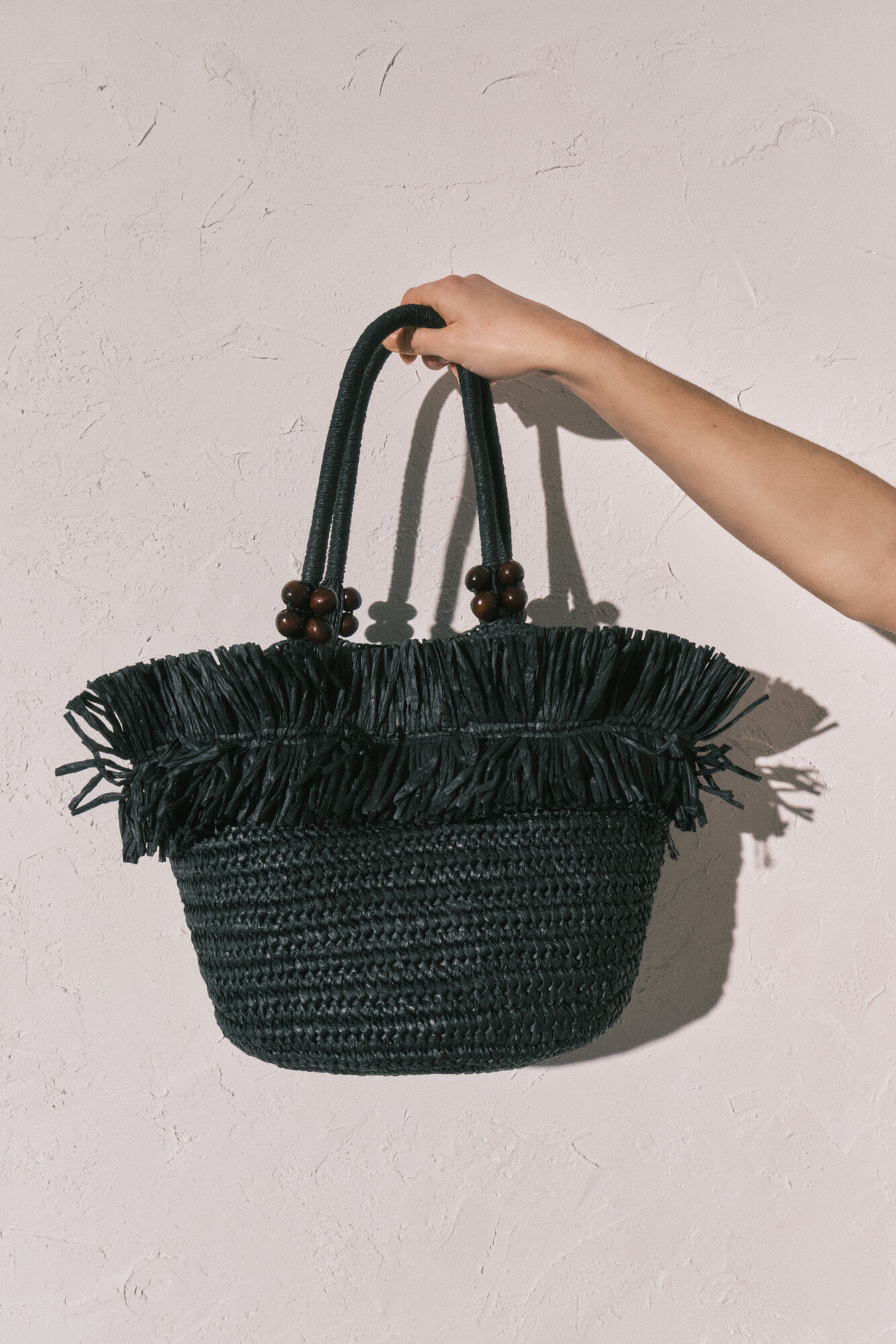 Women'secret Black raffia fringe medium bag