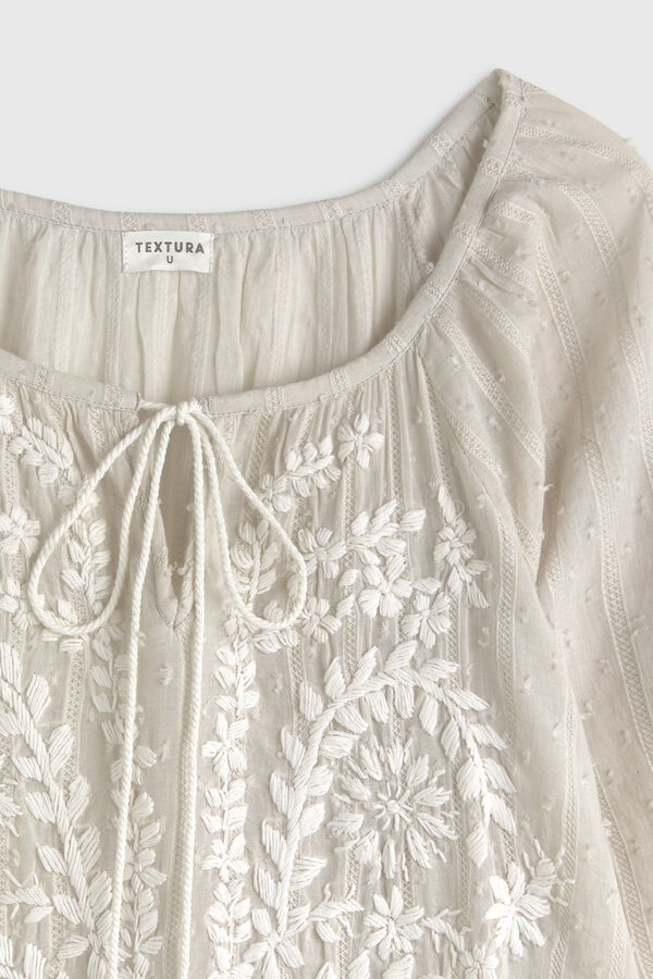 Textura T&uacute;nica de playa algod&oacute;n bordada gris