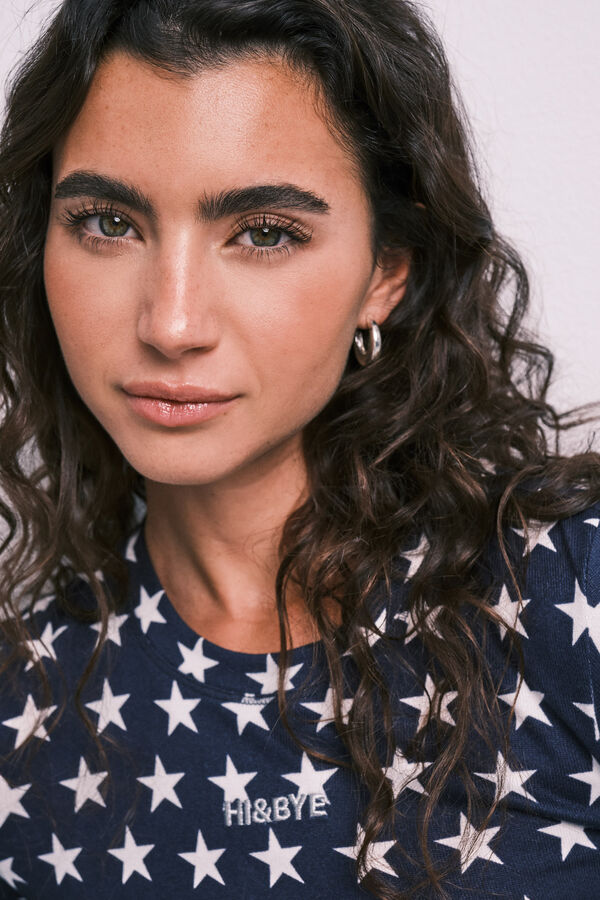 HI&BYE Navy blue star print long pyjamas blue