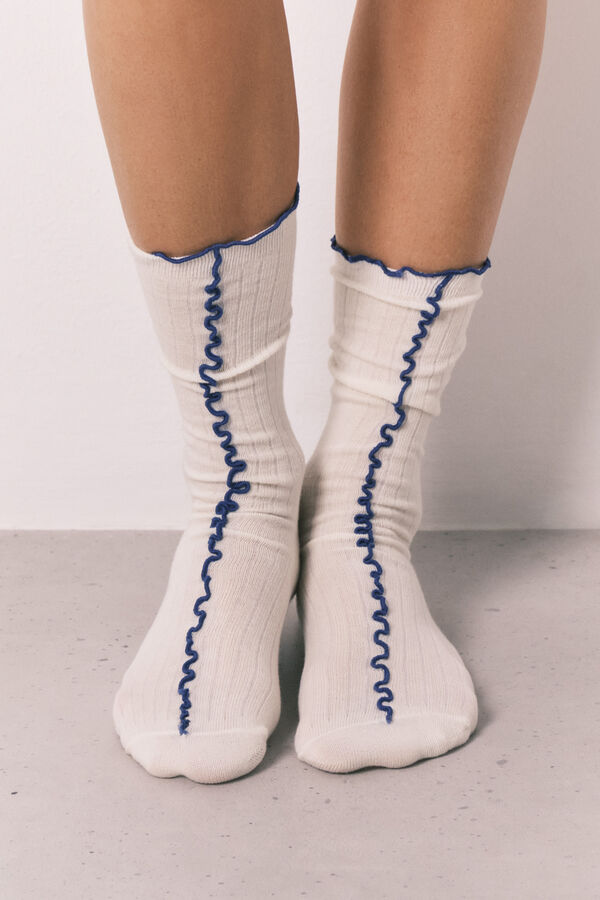 Women'secret Bele duge čarape sa kontrastnim koncem Bela