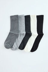 Trendyol Pack of 5 pairs of unisex grey textured cotton college/medium socks  grey