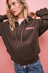 HI&BYE Brown zip fastening hooded sweatshirt nude