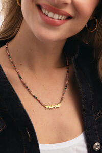 Singularu Halskette Mama Herz Turmalin Stahl Goldbad