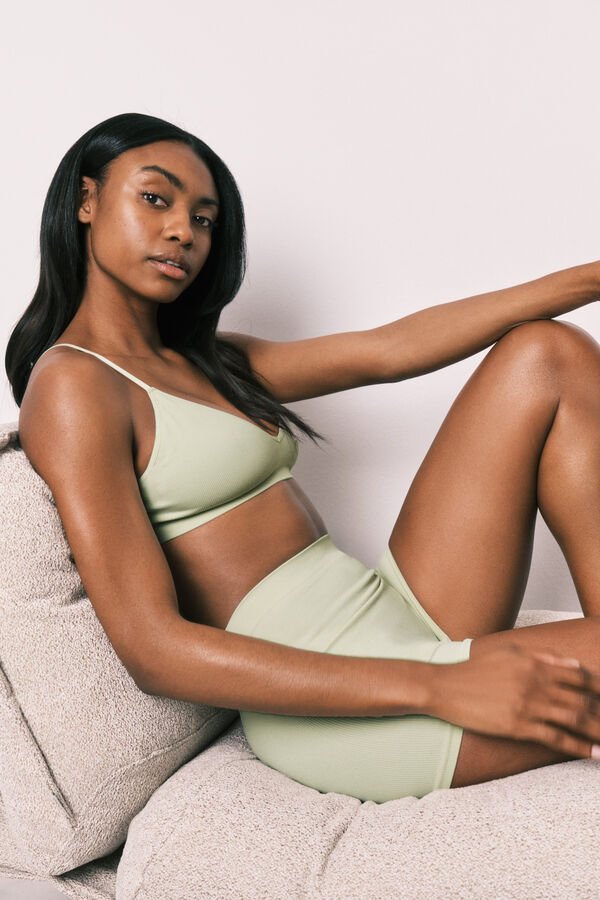 Women'secret Zeleni trouglasti top bez &scaron;avova sa rebrastim tkanjem Zelena