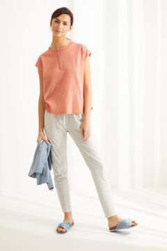 Womensecret Coral cotton short-sleeved Henley top pink