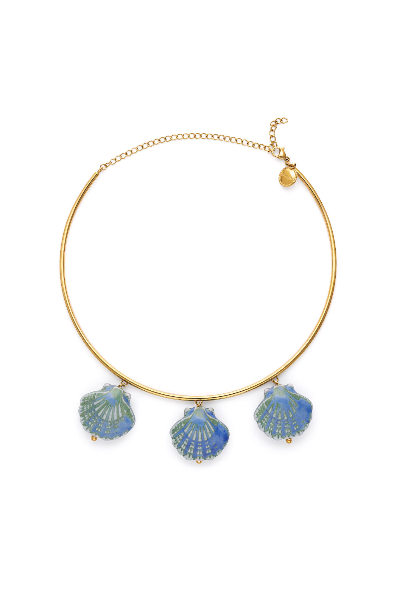 Singularu Blauer Shelly Choker aus Stahl und Goldbad