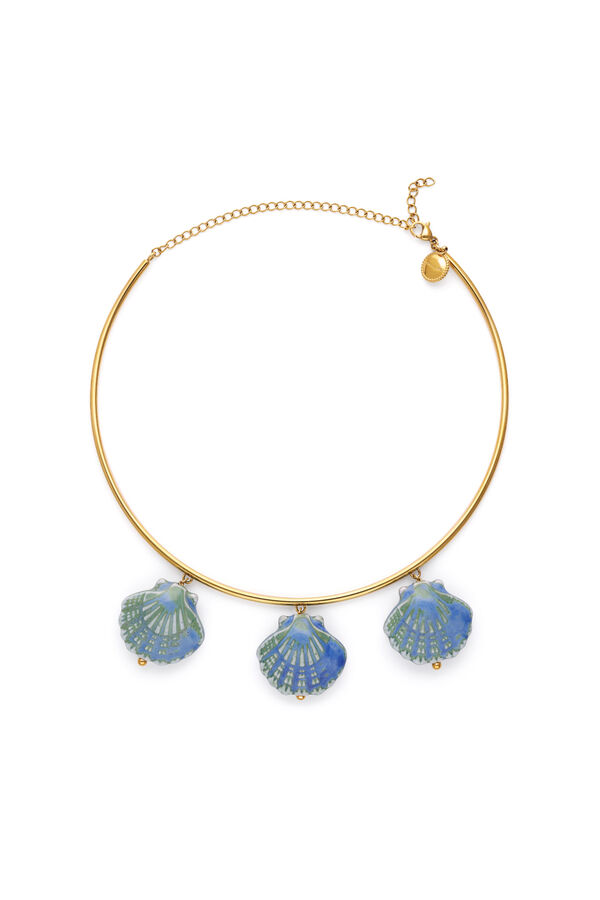 Singularu Blauer Shelly Choker aus Stahl und Goldbad mit Print