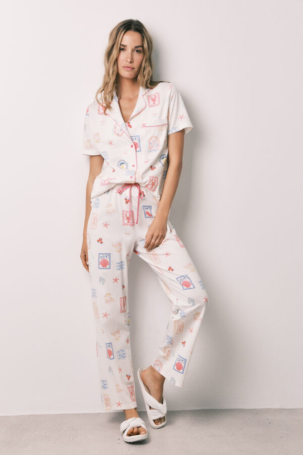 Women'secret Multicoloured print white classic long pyjamas white
