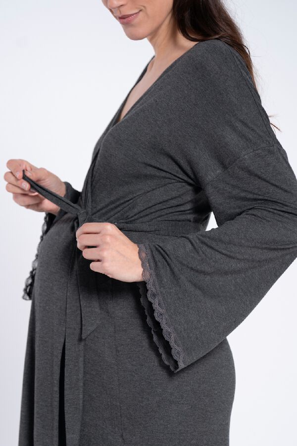 Ohma! Maternity robe with matching lace szary