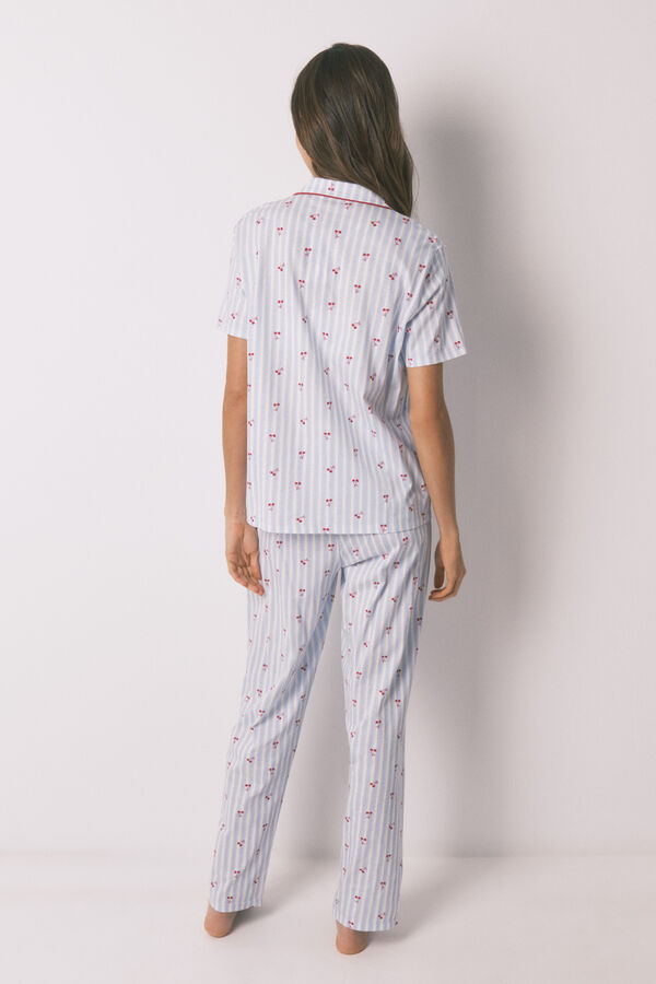 Women'secret Pyjama chemise en coton &agrave; rayures cerises bleu
