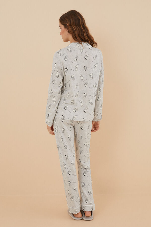 Womensecret Snoopy-mintás, hosszú, inges pizsama 100% pamutból szürke