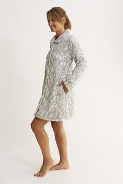 Womensecret Buttoned robe with leaf print grey