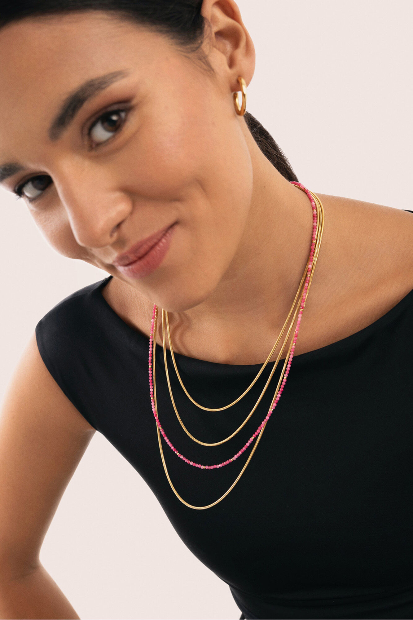 Singularu Cleopatra Pink Halskette aus vergoldetem Stahl