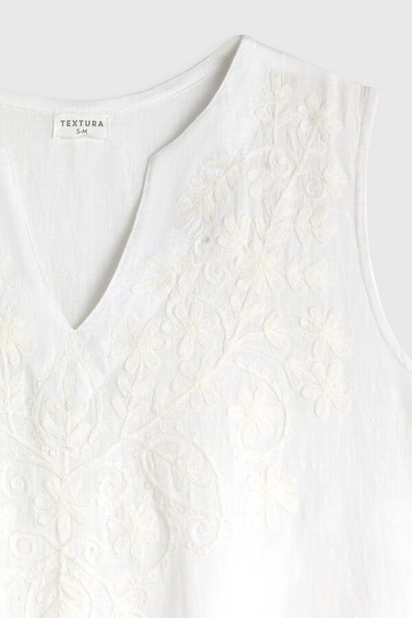 Textura T&uacute;nica playa en algod&oacute;n bordada blanco