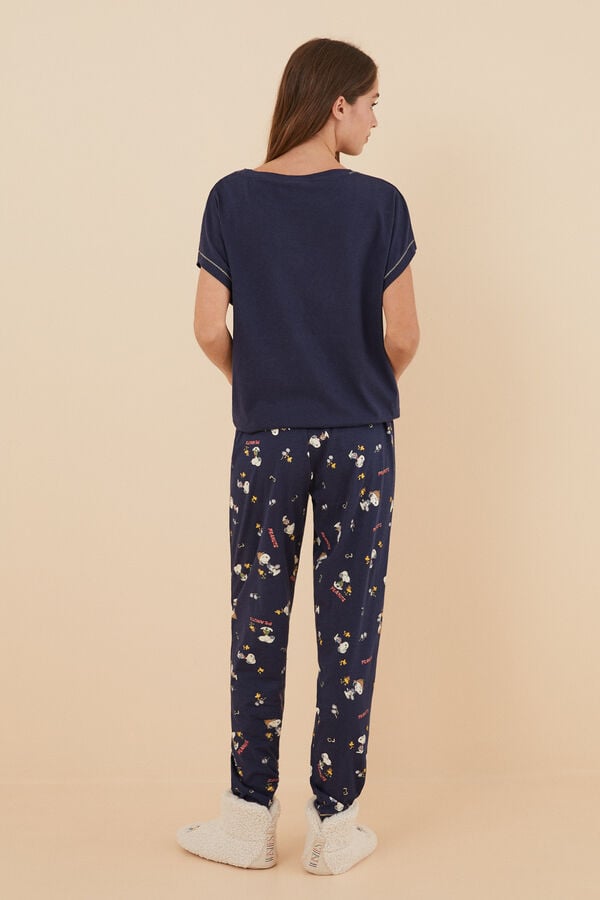 Womensecret Snoopy Prince-mintás pizsama, 100% pamutból. kék