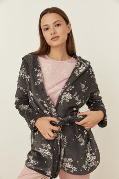 Womensecret Grey fleece floral midi robe grey