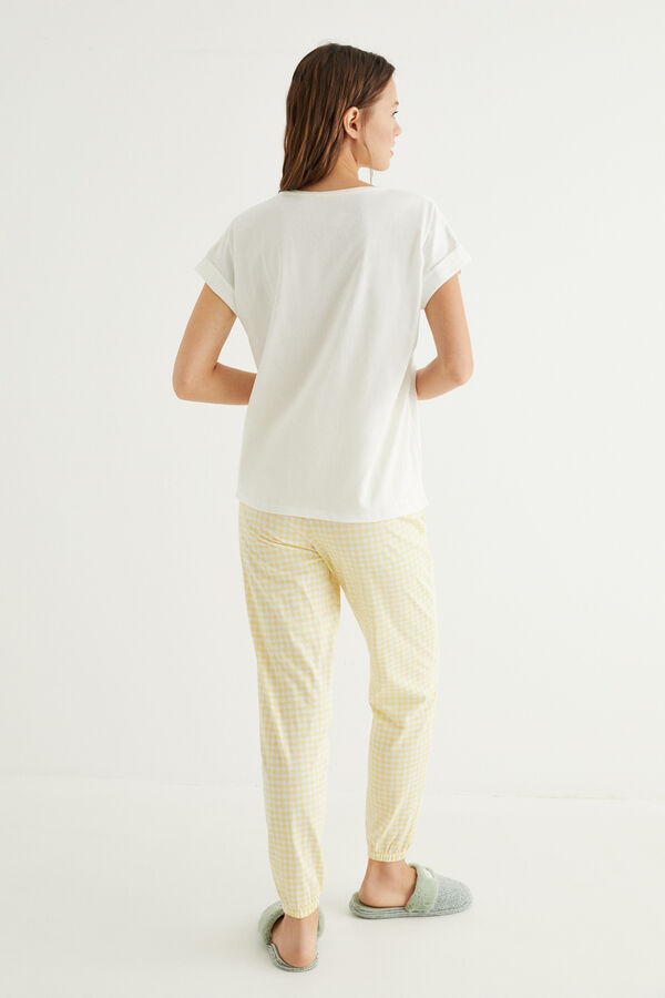 Womensecret Pyjama long vichy 100 % coton blanc beige