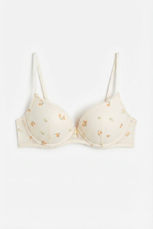 Women'secret Sujetador push up blanco bordado flores GORGEOUS marfil