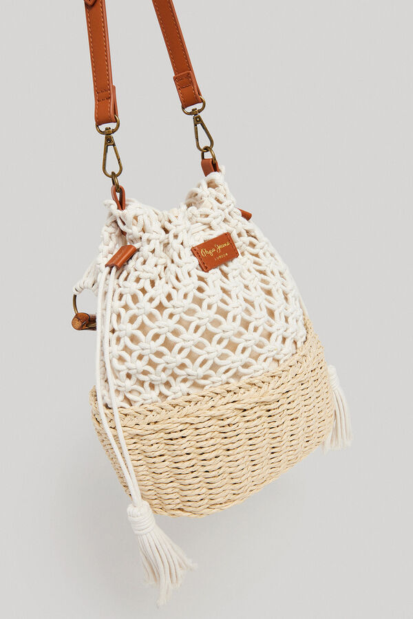 Womensecret Cotton and Rattan Tote Bag Naturweiß