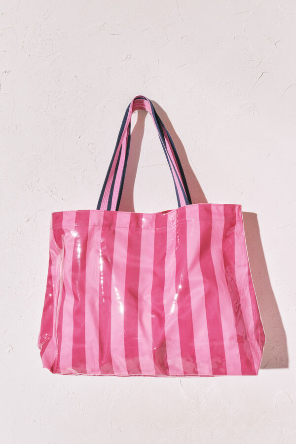 Women'secret Pink striped beach bag pink