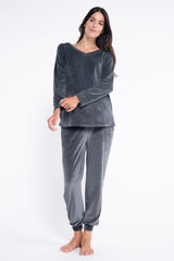 Ohma! Pacote de pijama peludo com decote em V cinzento