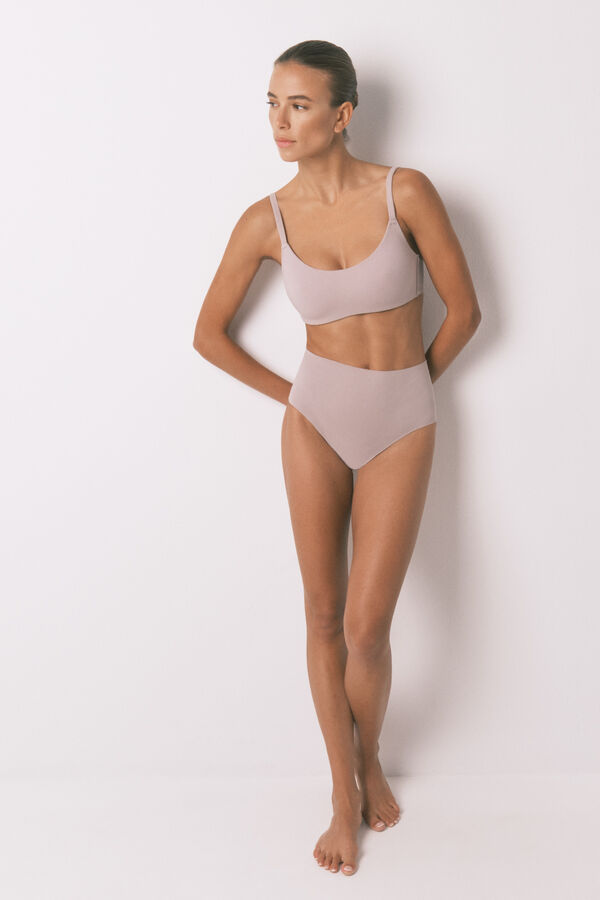 Women'secret Beige cotton high-waisted panty mink