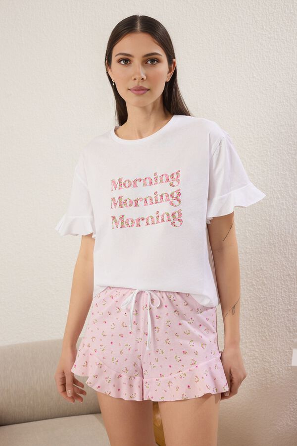 Trendyol Conjunto de pijama corto volantes floral rosa