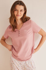 Womensecret Duga pidžama kratkih rukava od 100%-tnog pamuka s cvjetnim uzorkom Ružičasta