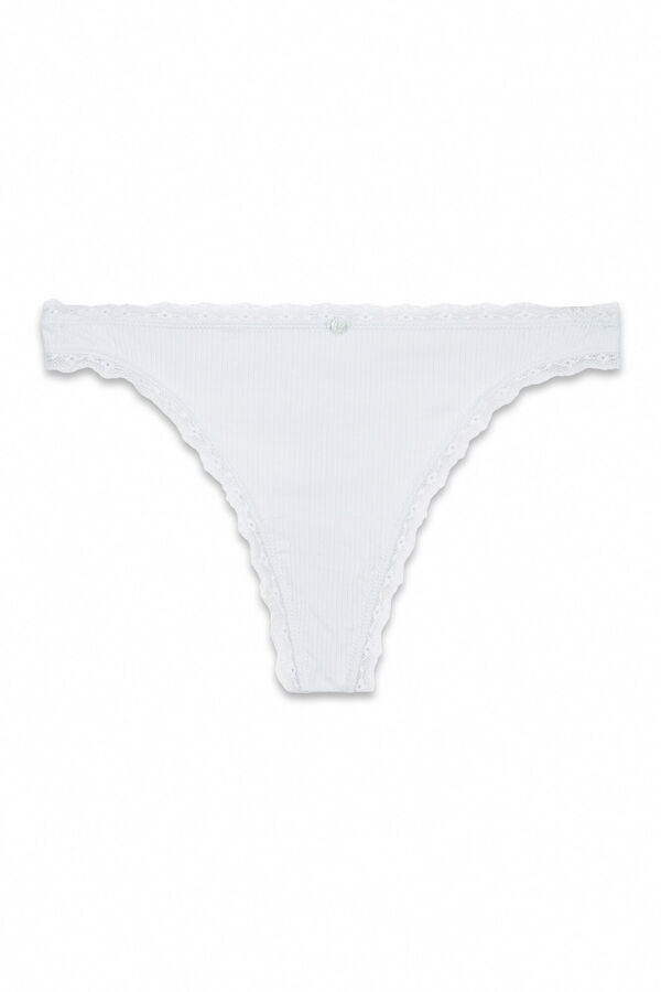 Women'secret Blue ribbed cotton thong blue