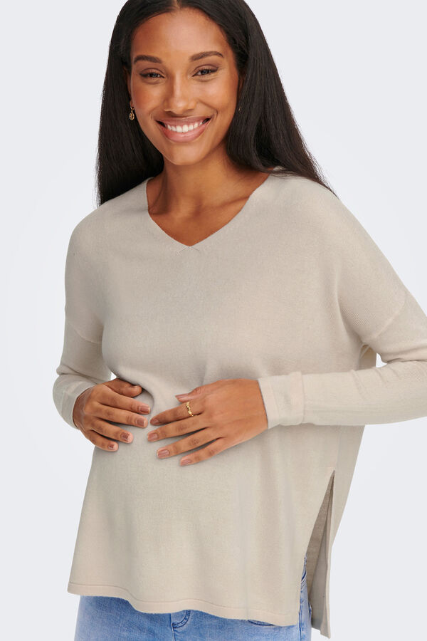 Only Maternity Jersey de punto premam&aacute; con cuello V y hombros ca&iacute;dos gris