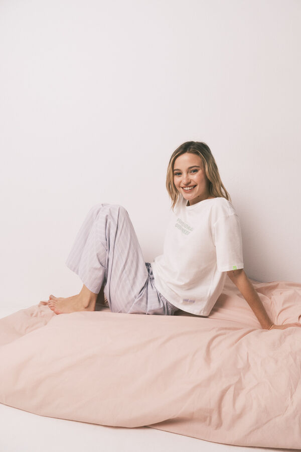 HI&BYE Blue 100% cotton striped long pyjamas beige