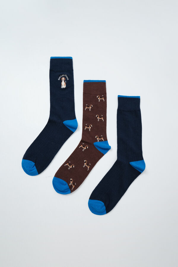 Women'secret Lot de 3 chaussettes unies chiens imprim&eacute;