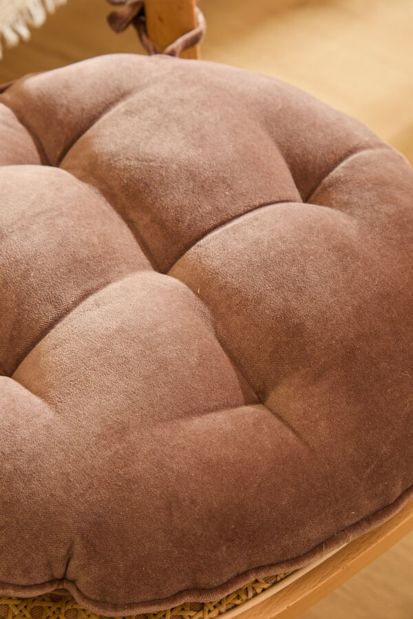 Calma House Brown Velvet Round Chair Cushion Velour nude