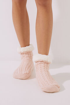 Womensecret Pink fluffy knit slipper socks pink