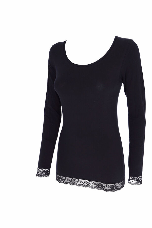 Womensecret Women's thermal round neck long-sleeved T-shirt noir