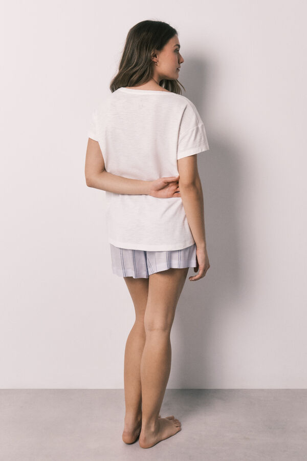 Women'secret Striped cotton and viscose short pyjamas beige