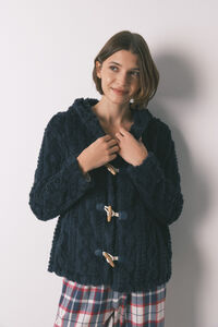 Women'secret Bata corta capucha polar suave azul