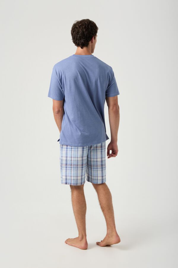 Kiff-Kiff Blue plaid short pyjamas with light blue T-shirt blue