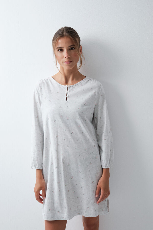 Women'secret Nuisette courte en coton &agrave; fleurs gris