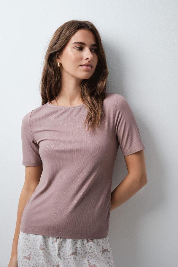 Women'secret Short sleeve long pyjamas with deer print nude